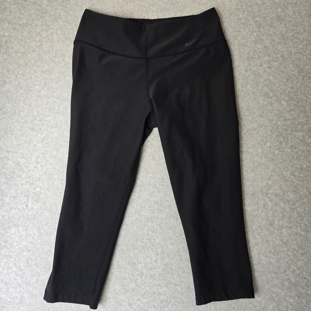 Nike Dri-Fit Women's Capri Black Solid Yoga Pants Regular Logo - Size M